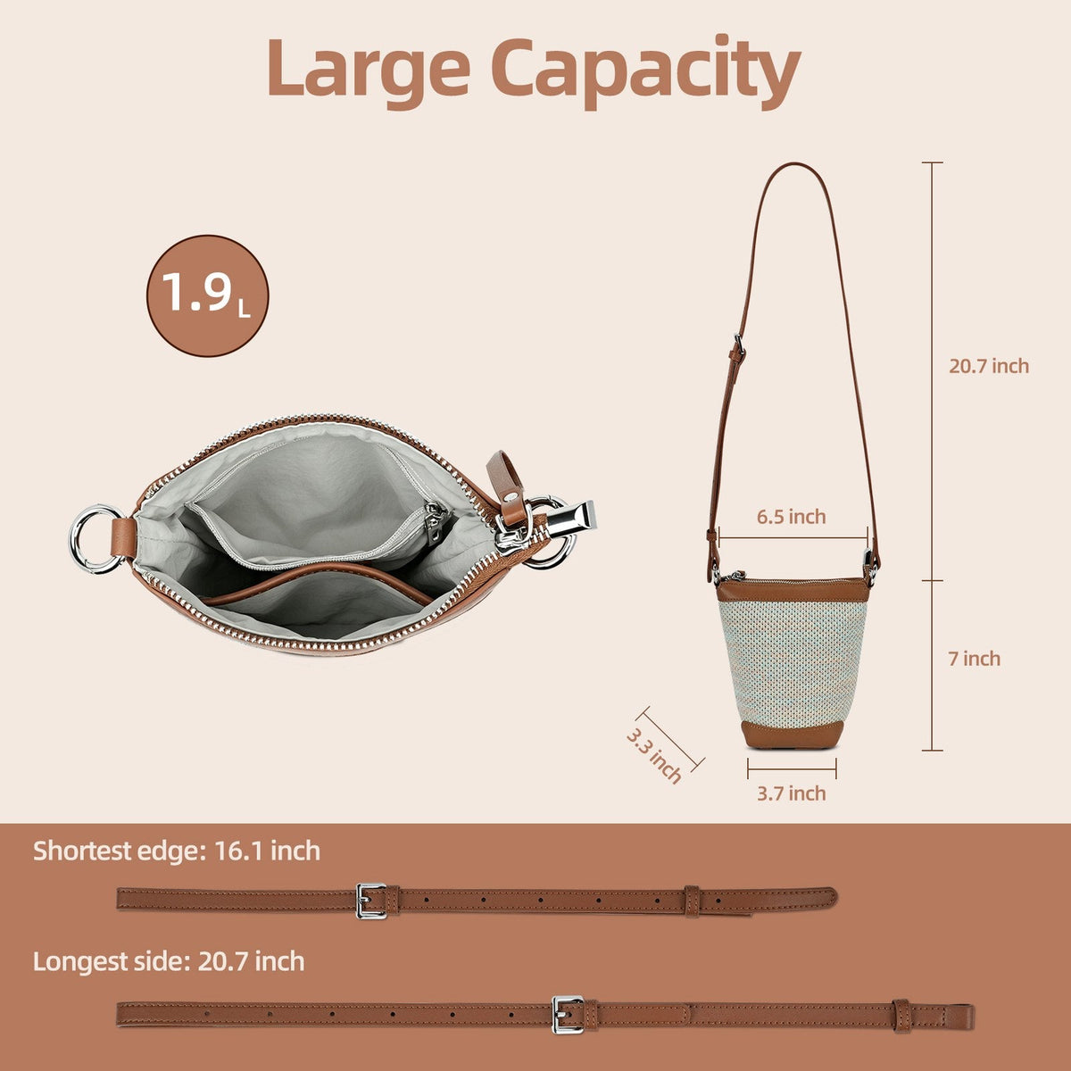 LOEL PU Leather Color-Block Mini Bucket Bag for Women - Beige - view 3