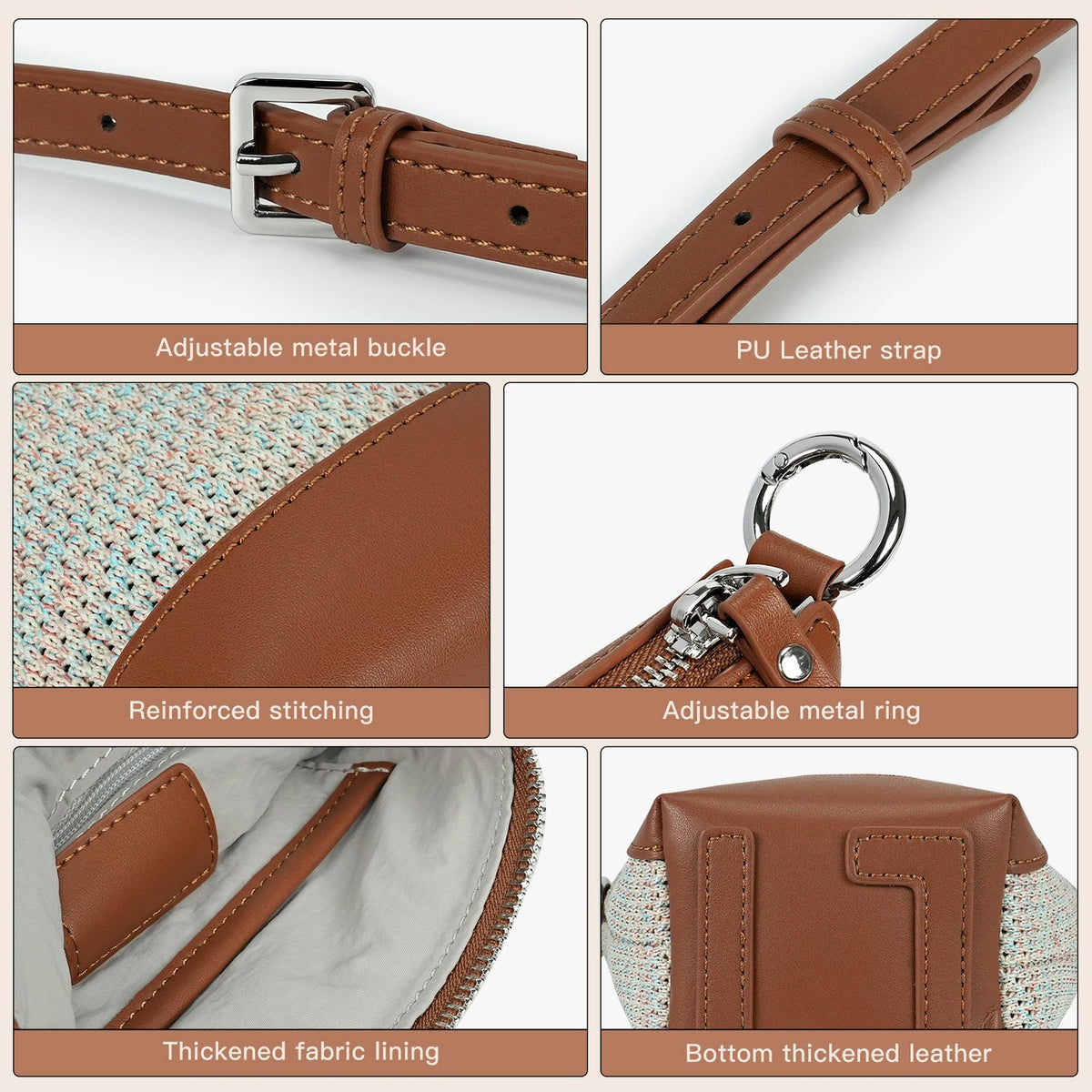 LOEL PU Leather Color-Block Mini Bucket Bag for Women - Beige - view 5