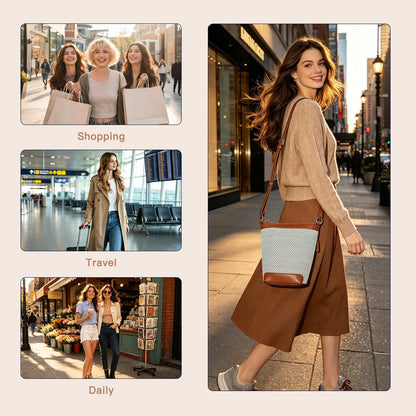 LOEL PU Leather Color-Block Mini Bucket Bag for Women - Beige - view 7