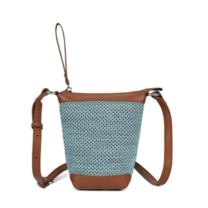 LOEL PU Leather Color-Block Mini Bucket Bag for Women - Blue - view 1