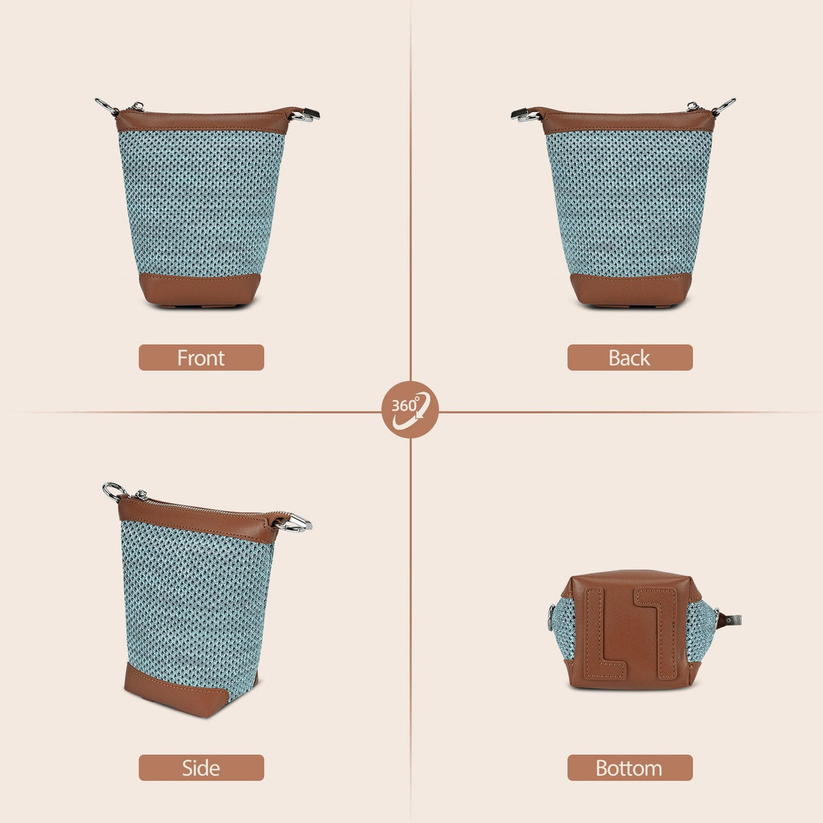 LOEL PU Leather Color-Block Mini Bucket Bag for Women - Blue - view 2