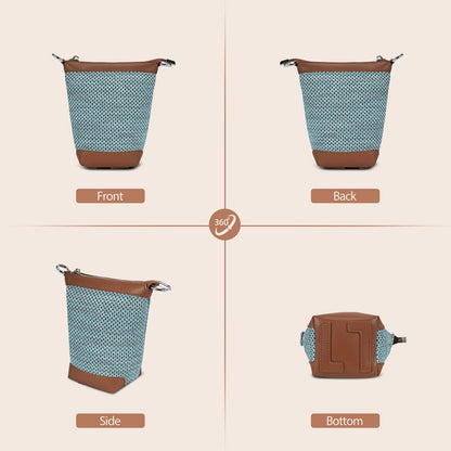 LOEL PU Leather Color-Block Mini Bucket Bag for Women - Blue - view 2