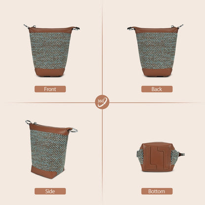 LOEL PU Leather Color-Block Mini Bucket Bag for Women - Green - view 2