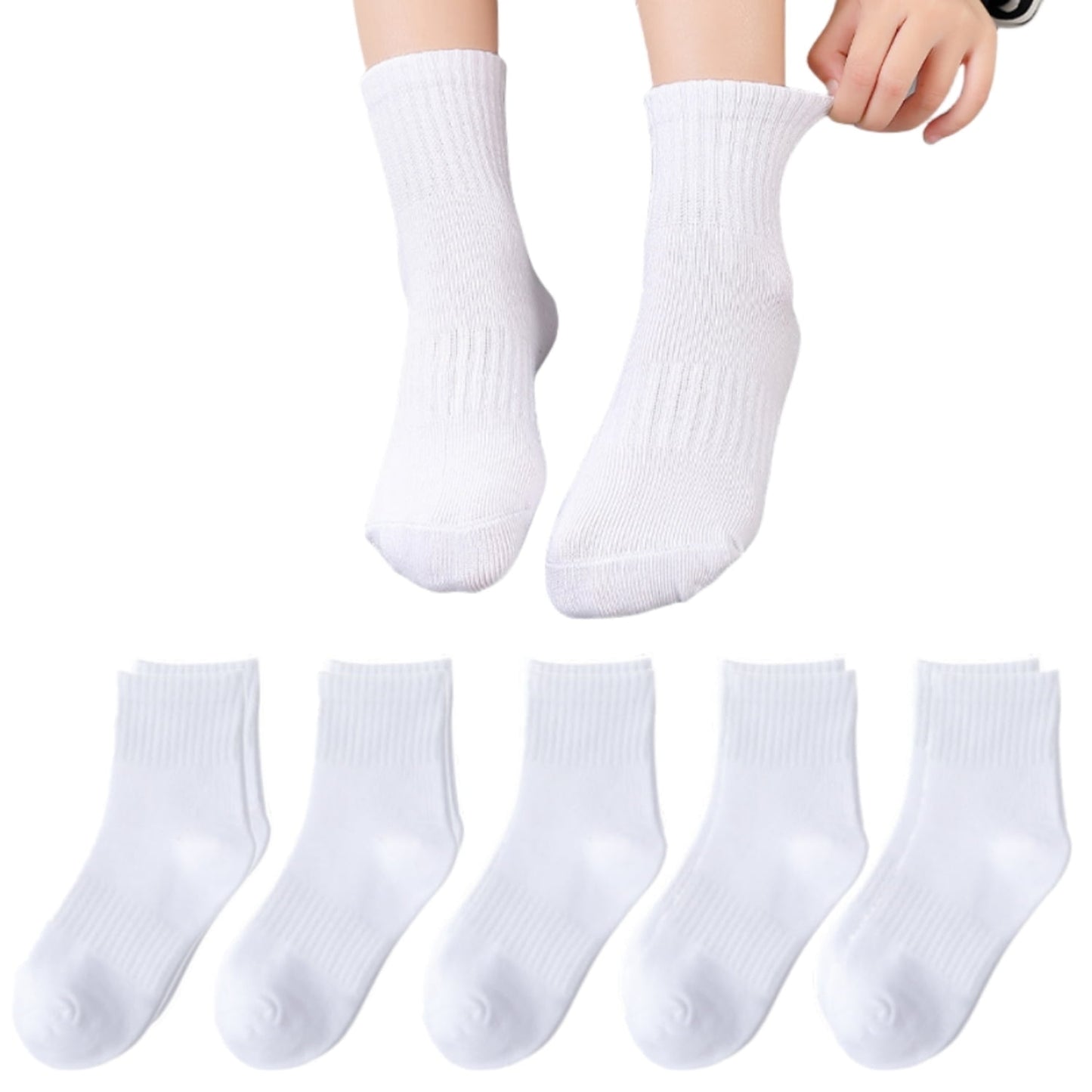 HAWEE 5/10/15 Pairs Kids Socks for Boys Girls 3-15 Years Toddler Crew Socks Multipack Athletic Socks, White