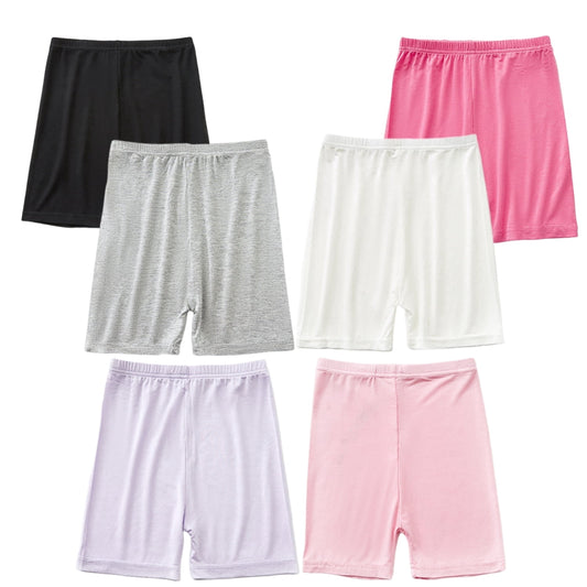 HAWEE 6 Pack Girls Bike Shorts Breathable Stretchy Modal Pettipants Sports Dance Shorts Solid Casual Athletic Shorts for Kids Little Girls