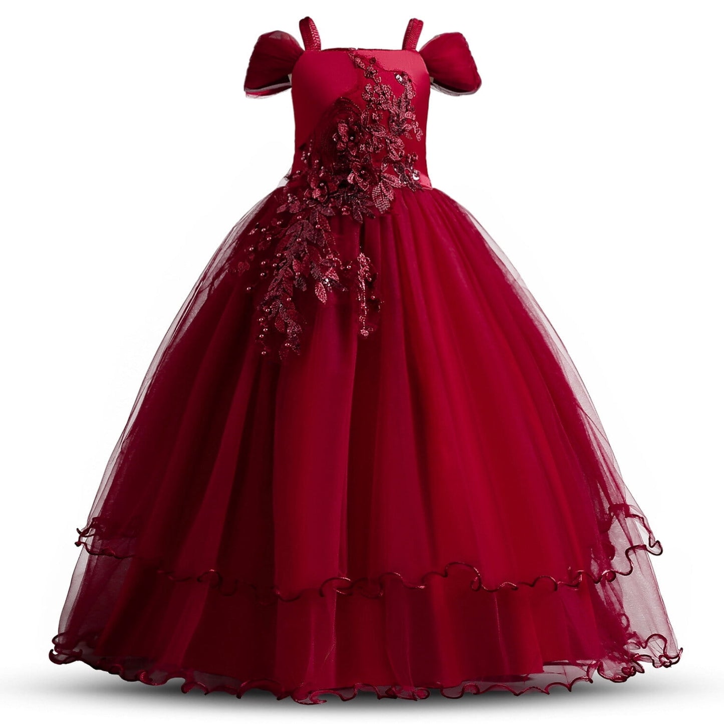 HAWEE Flower Girls Dresses Big Girls Off Shoulder Embroidered Puffy Dress Piano Costume Wedding Bridesmaid Princess Long Full Dress, Sizes 5-13Y