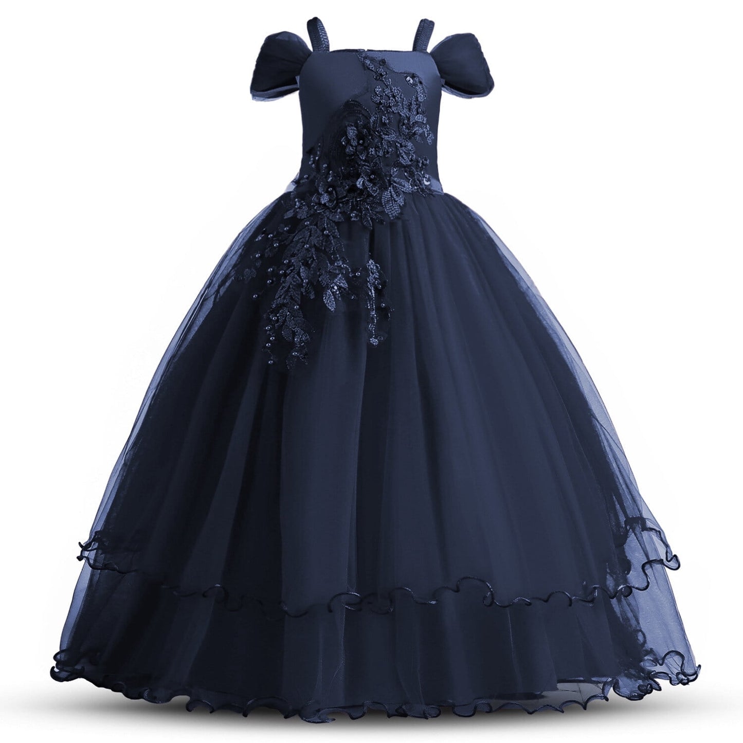 HAWEE Flower Girls Dresses Big Girls Off Shoulder Embroidered Puffy Dress Piano Costume Wedding Bridesmaid Princess Long Full Dress, Sizes 5-13Y