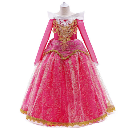 HAWEE Girls Aurora Princess Costume Sleeping Princess Dress Up with Accessories for Halloween Cosplay