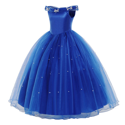 HAWEE Girls Blue Princess Costume Upgrade Deluxe Off-shoulder Dress for Birthday Halloween Cosplay