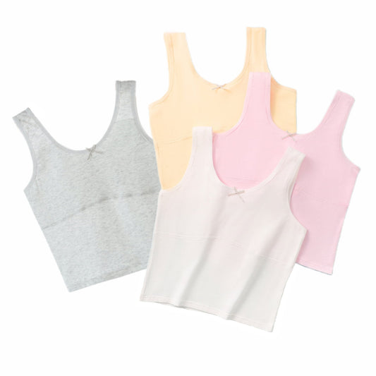 HAWEE Girls Crop Tops Undershirts Cotton Training Bra Sports Bralette Solid Vest for Kids Teens 7-14Y, 4 Pack