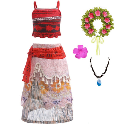 HAWEE Girls Ocean Princess Costume Crop Top Tassel Skirt Two-Piece Dress up Princess Adventure Costume for Christmas Halloween Theme Party