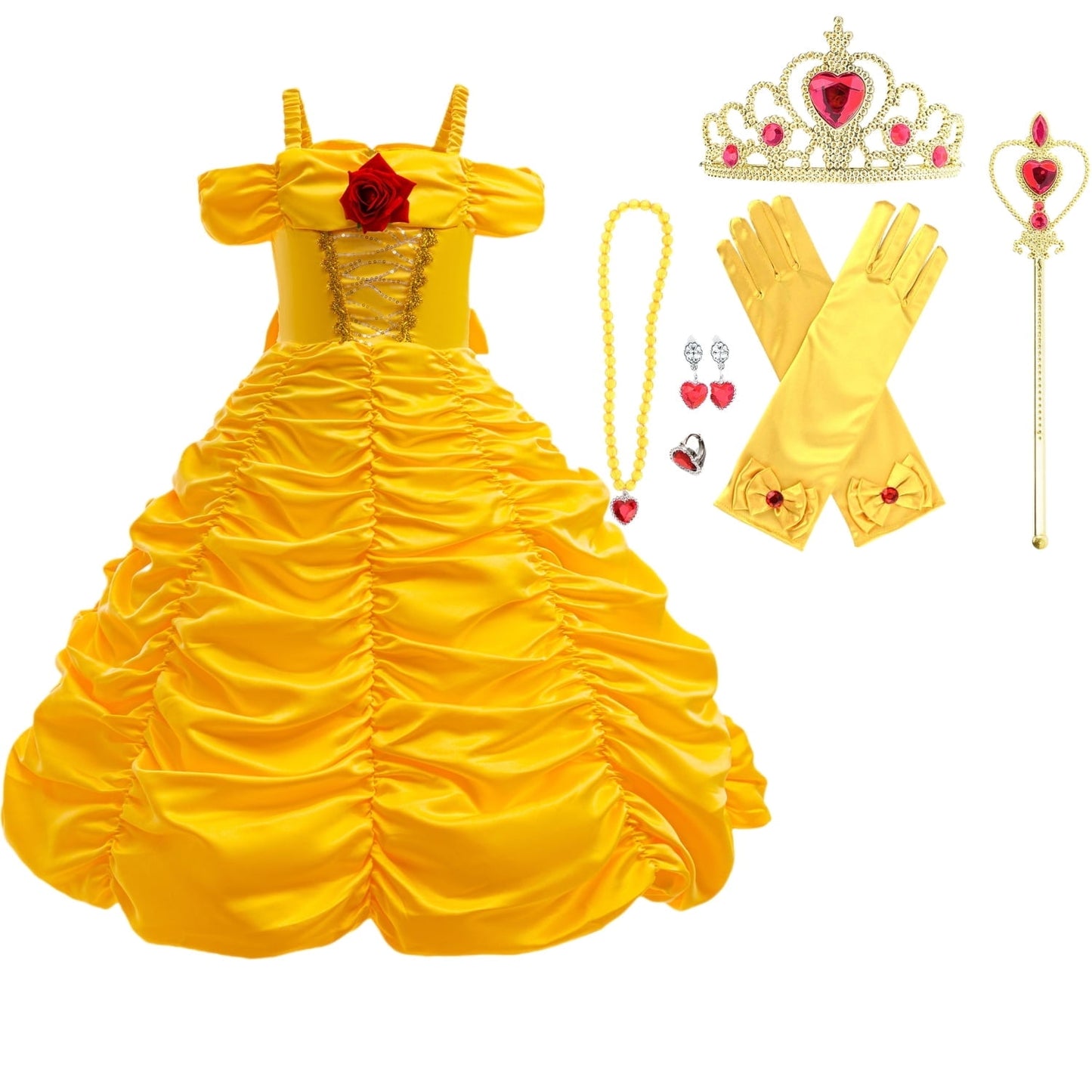 HAWEE Yellow Princess Dress for Girls Off Shoulder Layered Dress Up Halloween Birthday Cosplay Costume