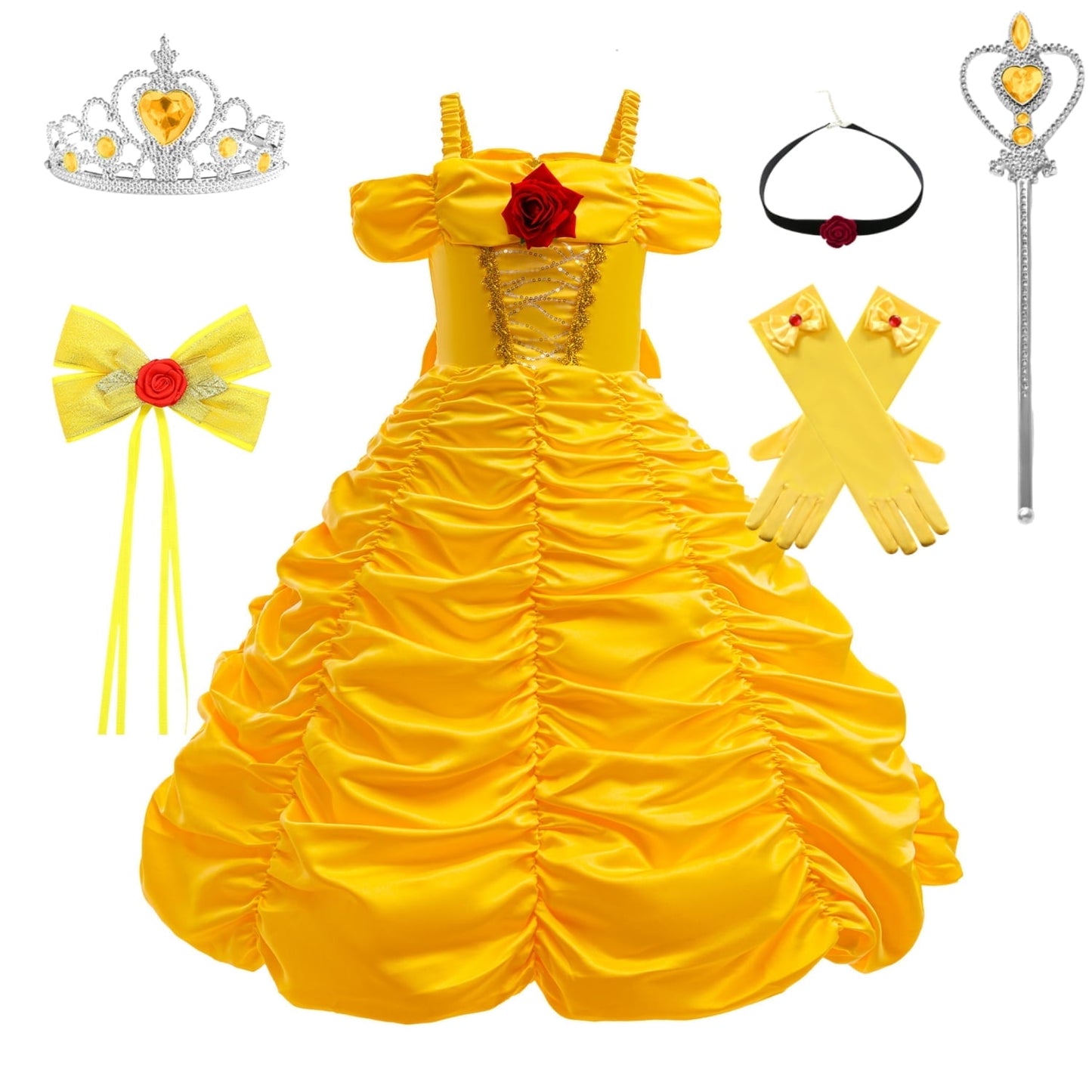 HAWEE Yellow Princess Dress for Girls Off Shoulder Layered Dress Up Halloween Birthday Cosplay Costume