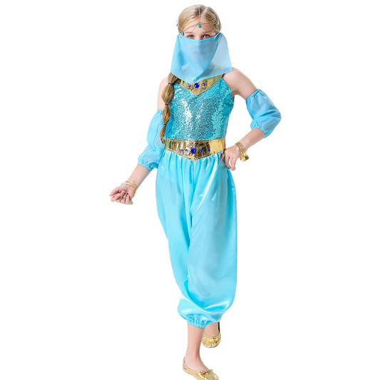 HAWEE Princess Costume for Girls Princess Jumpsuit With Veil Wrist Sleeve Kids Halloween Carnival Party Dress Up
