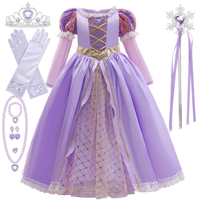 HAWEE Princess Costume for Girls Halloween Fancy Party Cosplay Dress Up Purple Princess Dress 2-10Y