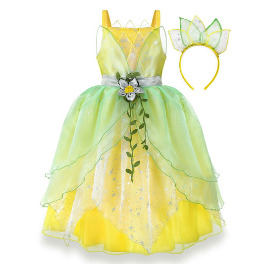 HAWEE Princess Dress for Girls Green Fairy Frog Birthday Party Fancy Dresses Halloween Elf Costume