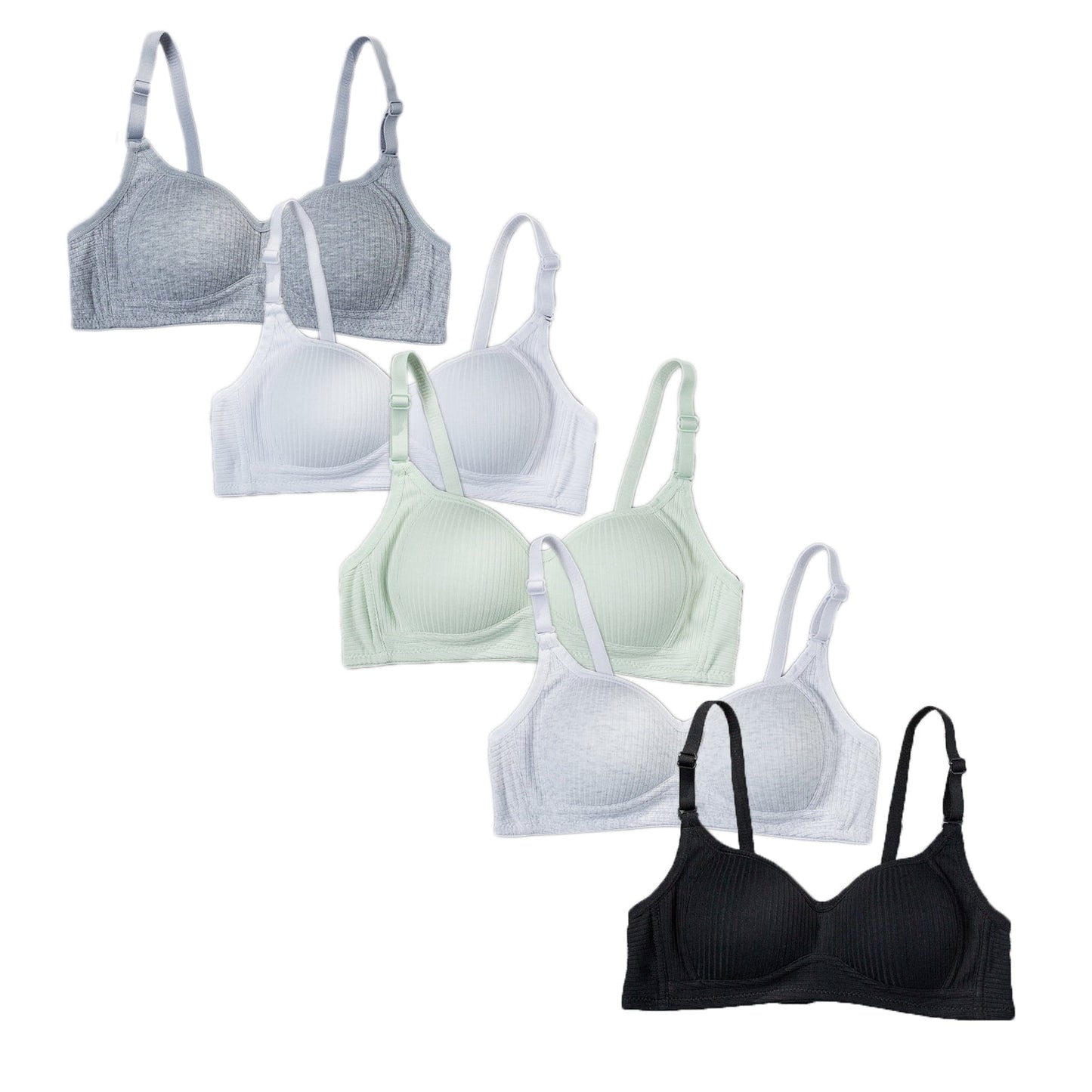 HuaAngel Girls Training Bralette Cotton Wirefree Soft Cups Adjustable Straps 5 Pack Size 32-38