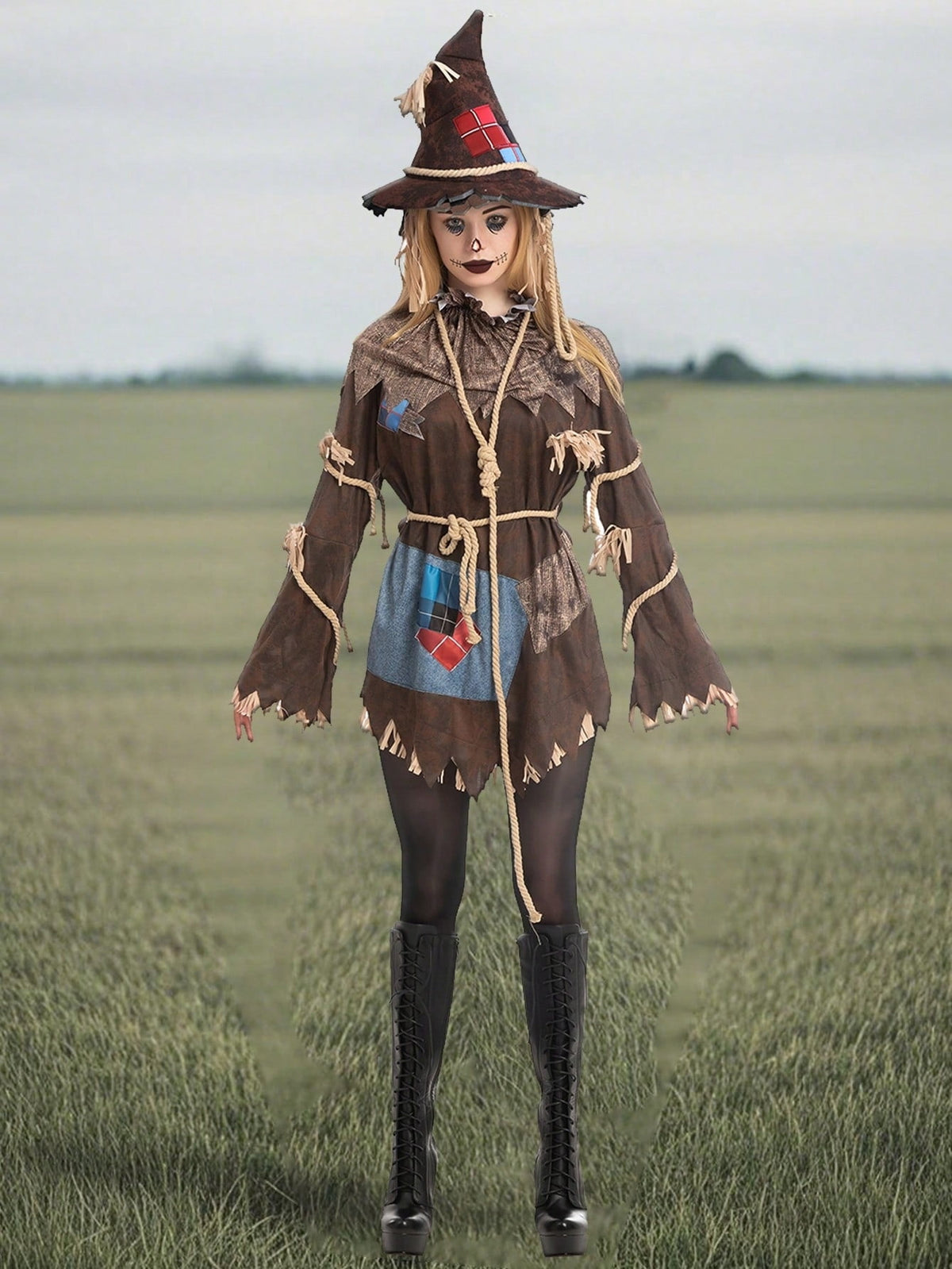 LOEL Scary Scarecrow Costume for Adult Women Halloween Dress up Party Cosplay