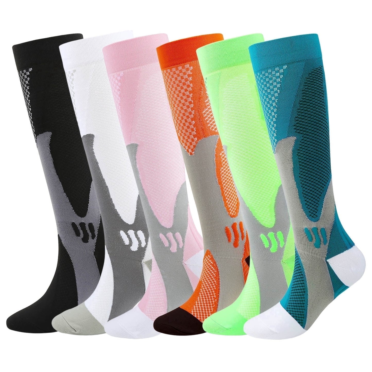 KAWELL 6 Pairs Compression Socks for Women and Men 20-30mmHg Circulation Support Socks