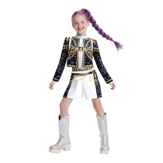 KAWELL Girls Pop Singer Costumes 3-14 Years, Toddler Halloween Cosplay Costume Kids Dance Stage Outfit Set