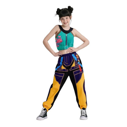 KAWELL Girls Pop Singer Costumes 3-14 Years, Toddler Halloween Cosplay Costume Kids Dance Stage Outfit Set