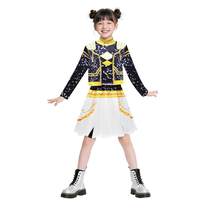 KAWELL Girls Pop Singer Costumes 3-14 Years, Toddler Halloween Cosplay Costume Kids Dance Stage Outfit Set