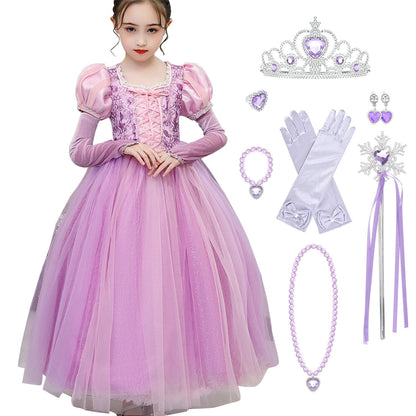 KAWELL Girls' Rapunzel Princess Sofia Costume Halloween Masquerade Ball Dress with Sleeves
