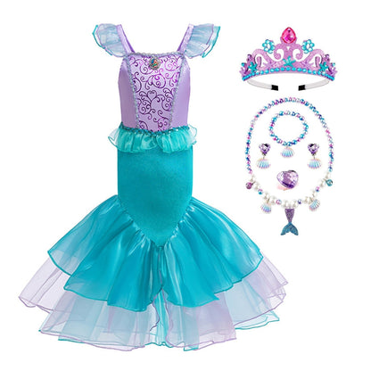 KAWELL Mermaid Costume Dress for Toddler Girls Cosplay Ariel Outfit Halloween Birthday Party Dress Up with Accessories