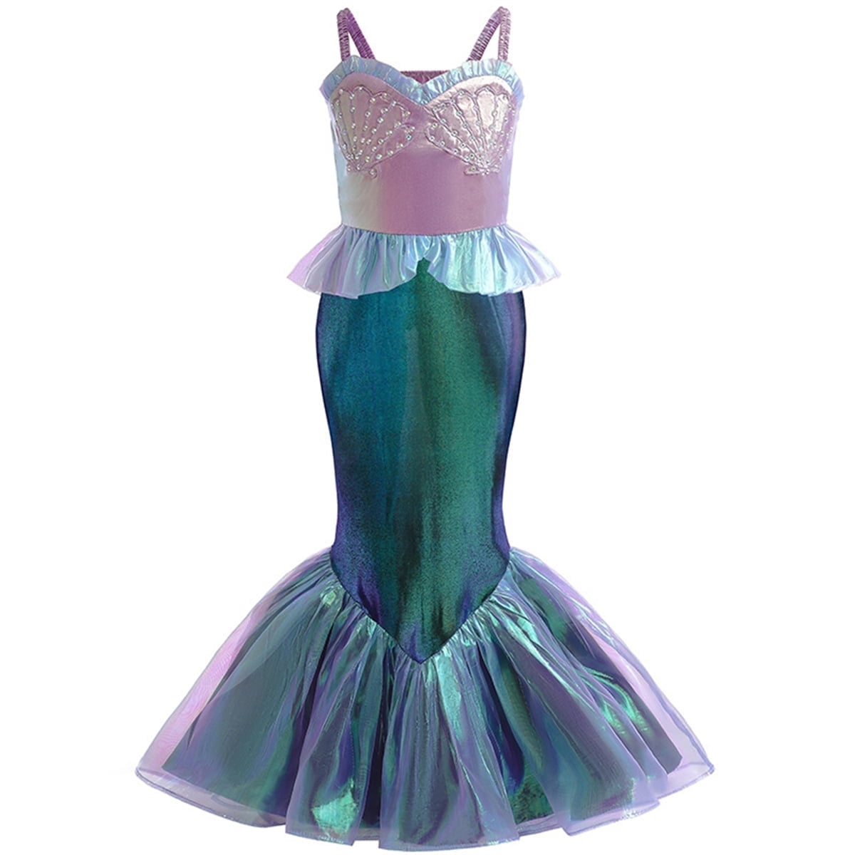KAWELL Mermaid Costume Dress for Toddler Girls Cosplay Ariel Outfit Halloween Birthday Party Dress Up with Accessories