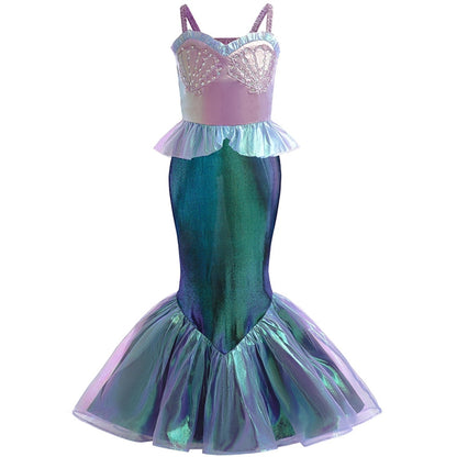 KAWELL Mermaid Costume Dress for Toddler Girls Cosplay Ariel Outfit Halloween Birthday Party Dress Up with Accessories