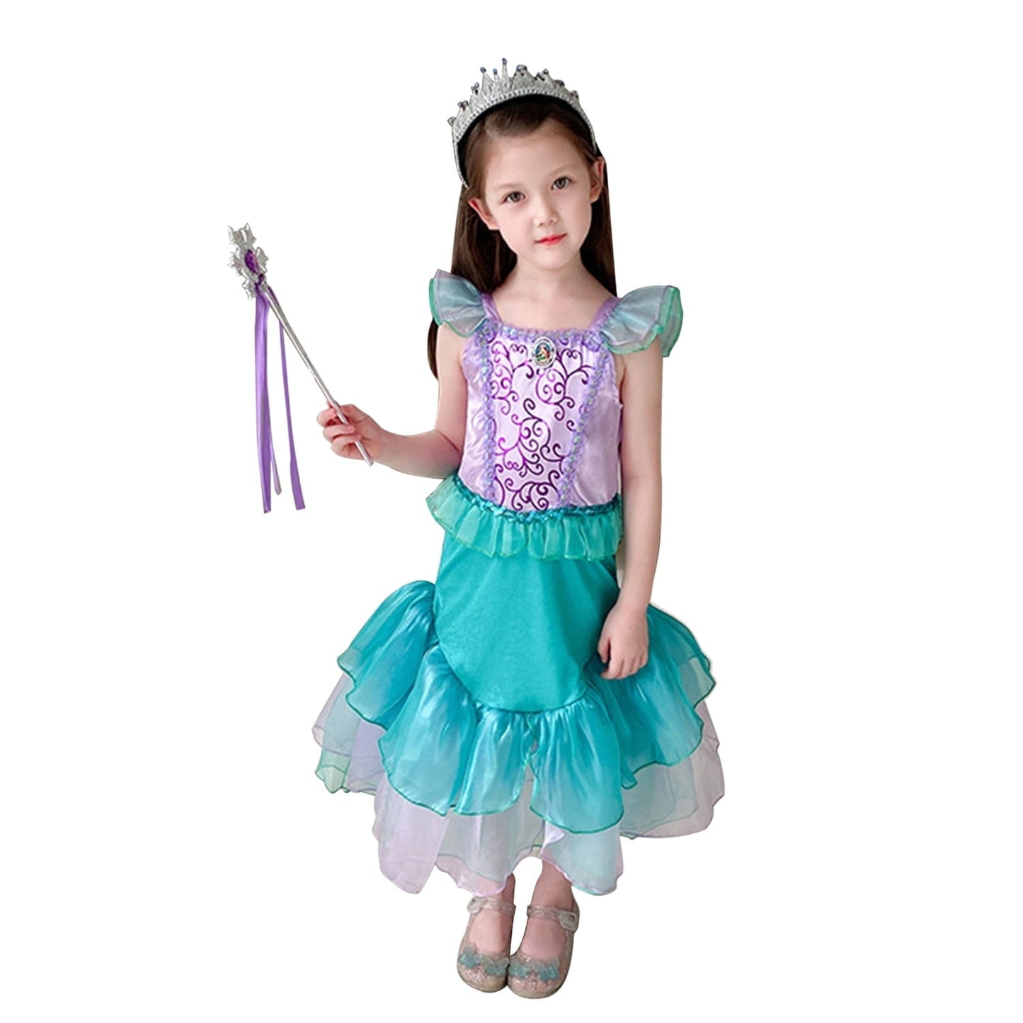 KAWELL Mermaid Costume Dress for Toddler Girls Cosplay Ariel Outfit Halloween Birthday Party Dress Up with Accessories