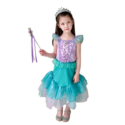 KAWELL Mermaid Costume Dress for Toddler Girls Cosplay Ariel Outfit Halloween Birthday Party Dress Up with Accessories