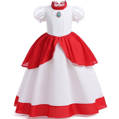 KAWELL Princess Pink Peach Costume for Girls Halloween Cosplay Dress Up 5-6 Years