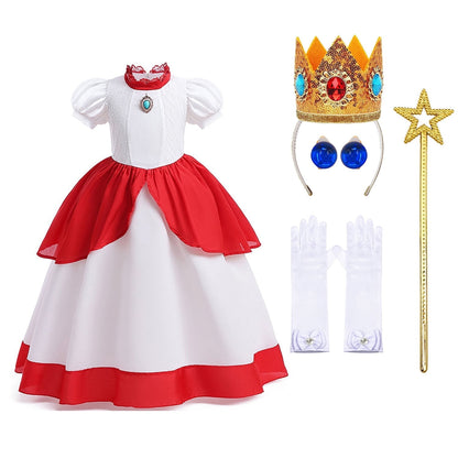 KAWELL Princess Pink Peach Costume for Girls Halloween Cosplay Dress Up 5-6 Years