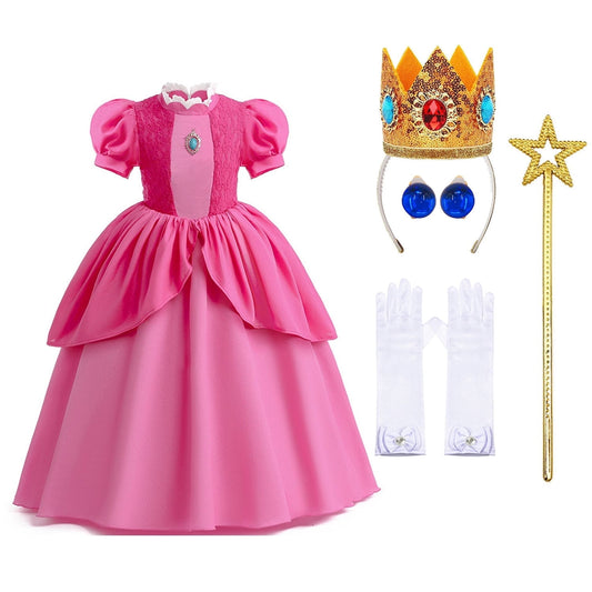 KAWELL Princess Pink Peach Costume for Girls Halloween Cosplay Dress Up 5-6 Years