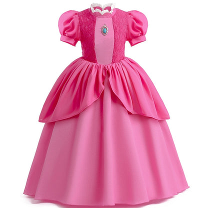 KAWELL Princess Pink Peach Costume for Girls Halloween Cosplay Dress Up 5-6 Years