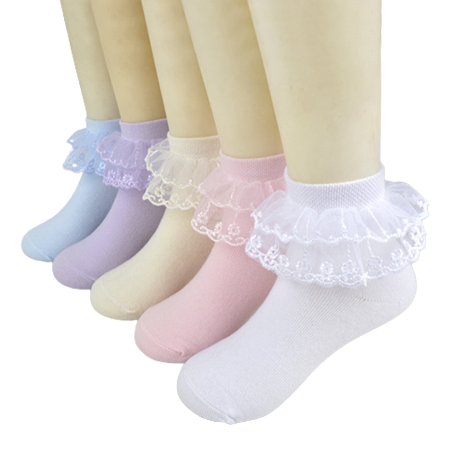KAWELL 5 Pairs Toddler Baby Girls Ruffle Lace Socks Cotton Frilly Ankle Soft Dress children Princess Socks 2-15T