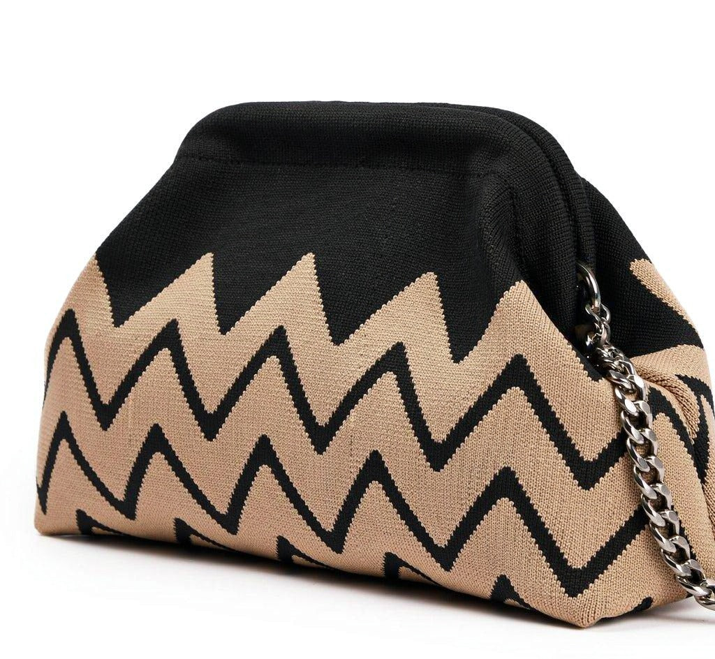 LOEL Chevron Clutch Bag for Women, Wavy Stripe Canvas Purse with Chain Strap, Cute Makeup Pouch Coin Bag