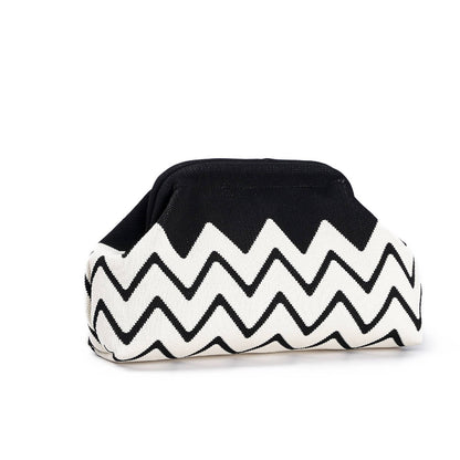 LOEL Chevron Clutch Bag for Women, Wavy Stripe Canvas Purse with Chain Strap, Cute Makeup Pouch Coin Bag