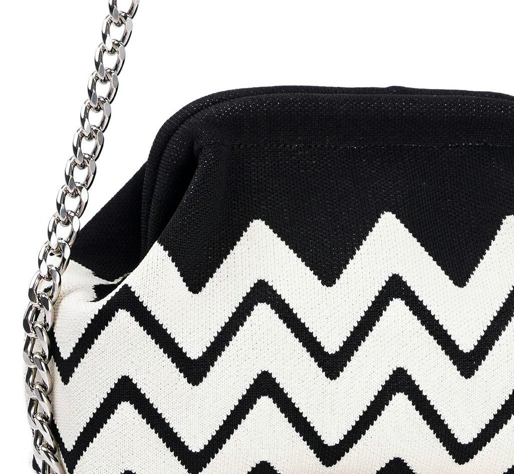 LOEL Chevron Clutch Bag for Women, Wavy Stripe Canvas Purse with Chain Strap, Cute Makeup Pouch Coin Bag