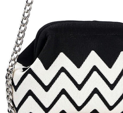 LOEL Chevron Clutch Bag for Women, Wavy Stripe Canvas Purse with Chain Strap, Cute Makeup Pouch Coin Bag