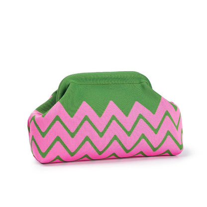 LOEL Chevron Clutch Bag for Women, Wavy Stripe Canvas Purse with Chain Strap, Cute Makeup Pouch Coin Bag
