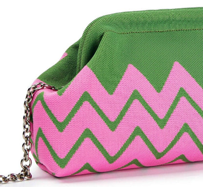 LOEL Chevron Clutch Bag for Women, Wavy Stripe Canvas Purse with Chain Strap, Cute Makeup Pouch Coin Bag