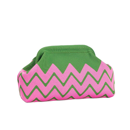 LOEL Chevron Clutch Bag for Women, Wavy Stripe Canvas Purse with Chain Strap, Cute Makeup Pouch Coin Bag