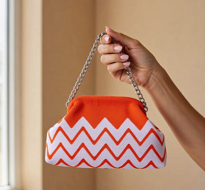 LOEL Chevron Clutch Bag for Women, Wavy Stripe Canvas Purse with Chain Strap, Cute Makeup Pouch Coin Bag