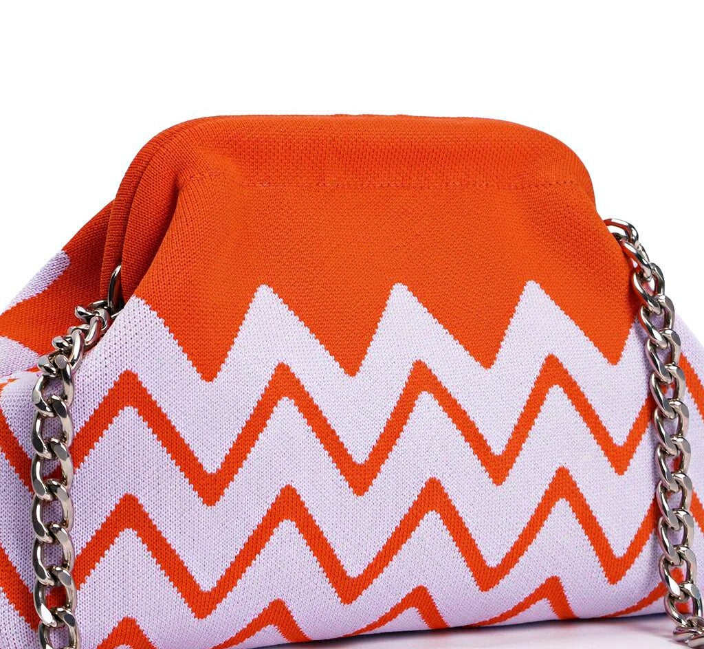 LOEL Chevron Clutch Bag for Women, Wavy Stripe Canvas Purse with Chain Strap, Cute Makeup Pouch Coin Bag