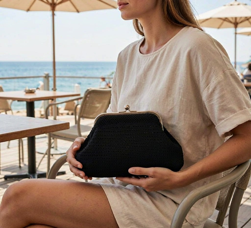 LOEL Knitted Clip-Frame Clutch Bag for Women - Lightweight Polyester Cloud Pouch, Evening & Daily Purse
