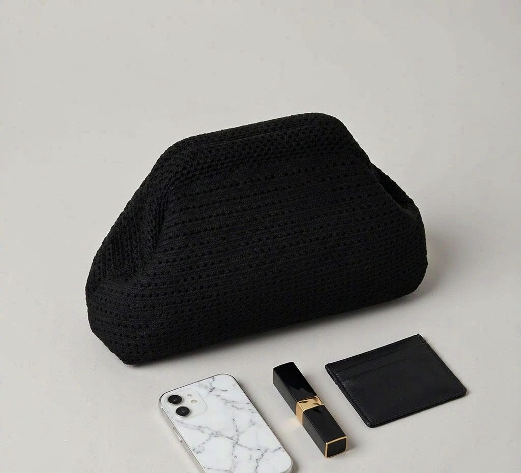 LOEL Knitted Clip-Frame Clutch Bag for Women - Lightweight Polyester Cloud Pouch, Evening & Daily Purse