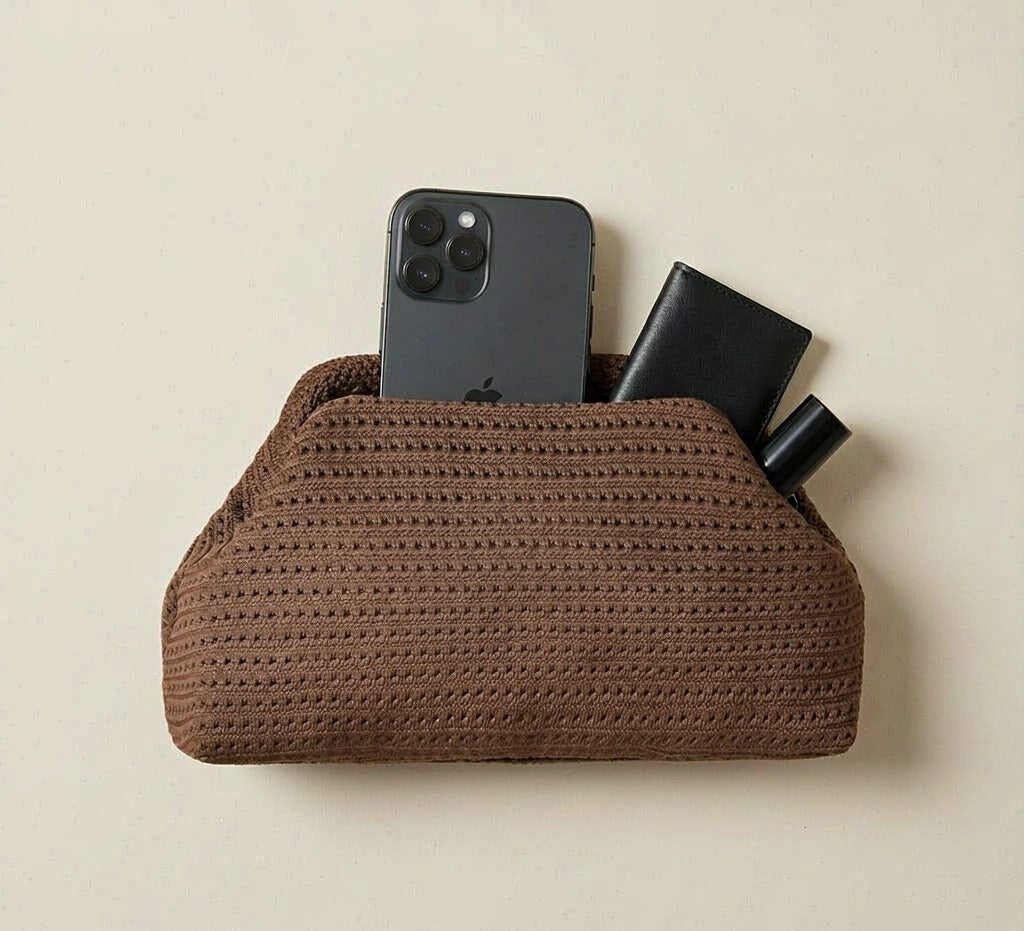 LOEL Knitted Clip-Frame Clutch Bag for Women - Lightweight Polyester Cloud Pouch, Evening & Daily Purse