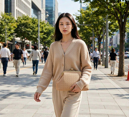 LOEL Knitted Clip-Frame Clutch Bag for Women - Lightweight Polyester Cloud Pouch, Evening & Daily Purse